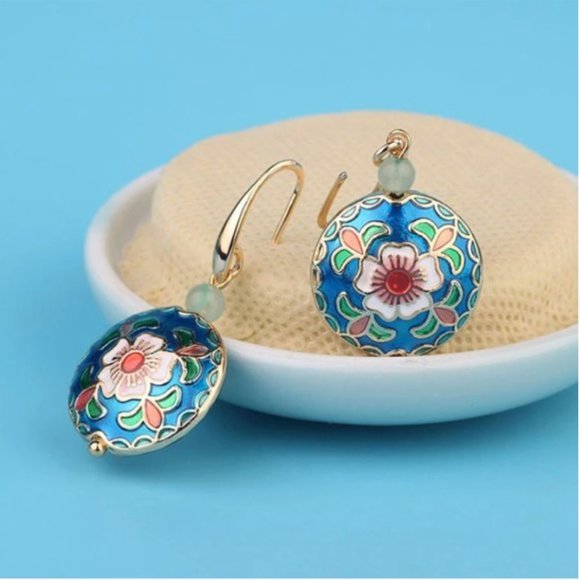 NEW 14 Gold Plated Flower Vintage Venturine Earrings Last One - Picture 7 of 16